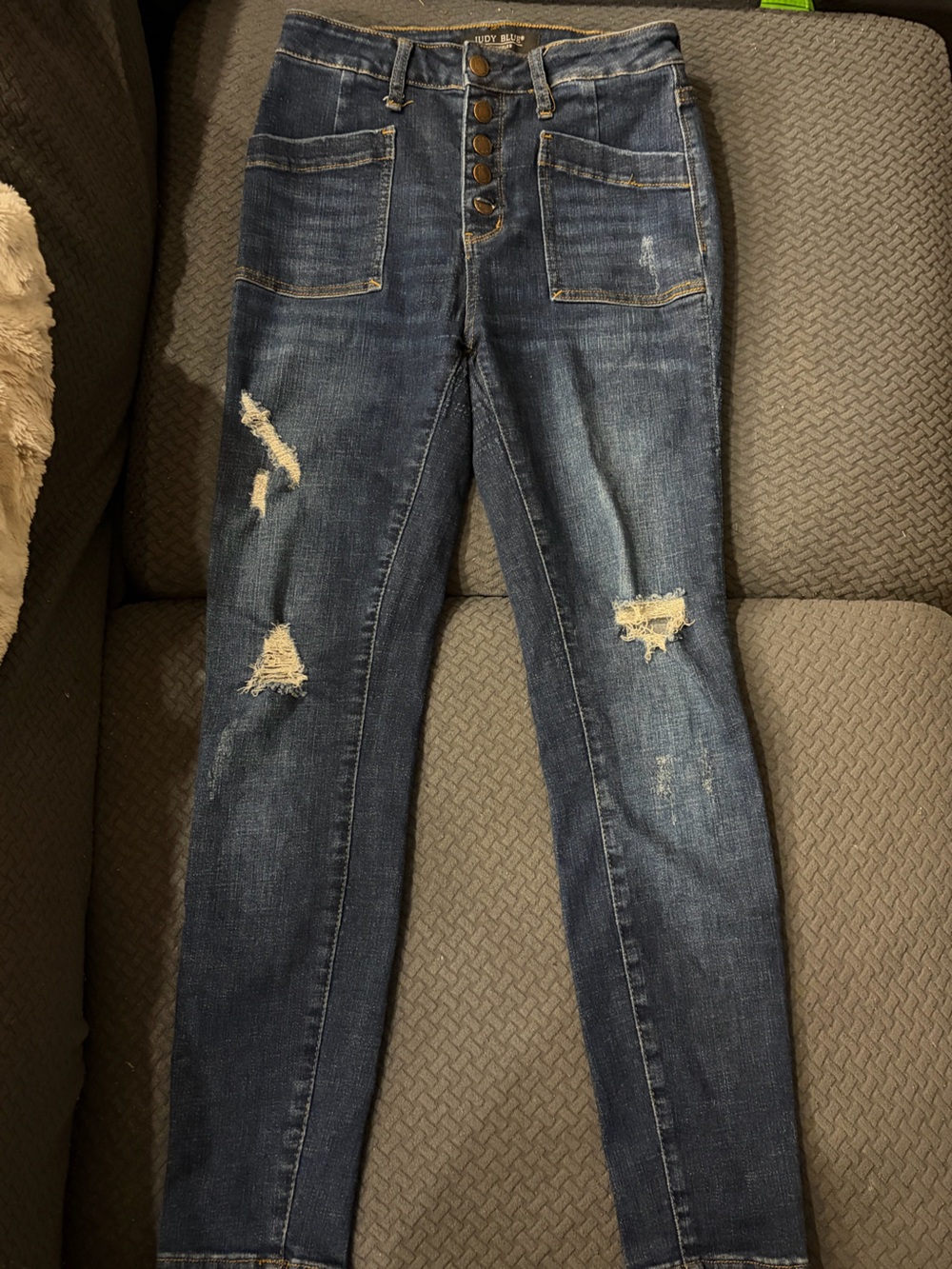 Women’s Judy blue high waist distressed exposed button fly size 3
